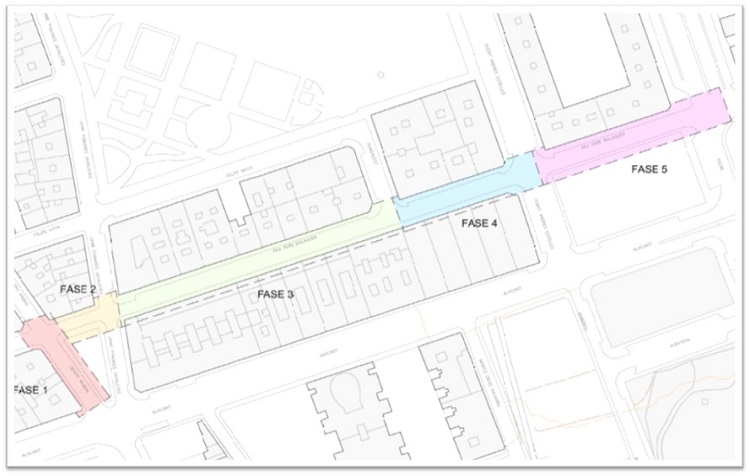 Plano de las obras de ampliación del colector en las calles Fra Pere Balaguer y Obispo Winibal