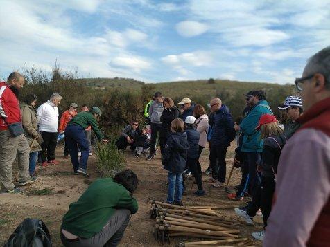 grupo-de-gente-alrededor-de-las-plantas-preparadas-para-ser-plantadas-en -tareas-de revegetación
